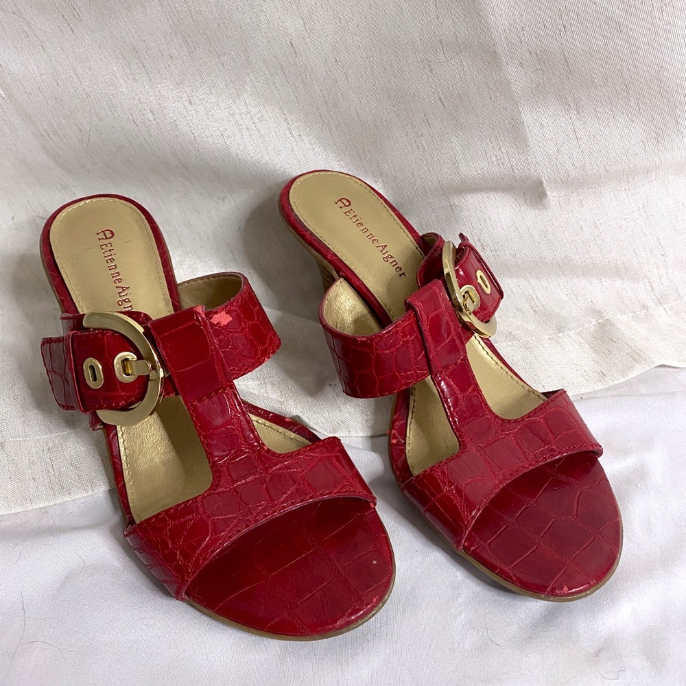 Vintage red kitten sandals heels